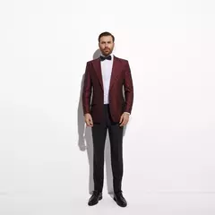Chaqueta de traje de fiesta personalizada de Jacquard para hombre, Blazer ajustado a la moda, traje de boda hecho a medida, color rojo oscuro - buy online