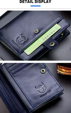 Cartera BULLCAPTAIN RFID para hombre, monedero de cuero para hombre, cartera con cremallera, tarjetero, monedero, tarjetero en internet