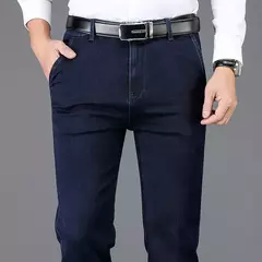 Pantalones vaqueros gruesos de cintura alta para hombre, pantalón recto elástico, informal, de negocios, de marca, estilo clásico, Otoño e Invierno on internet