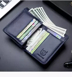 BULLCAPTAIN, nueva cartera de cuero genuino para hombre, Mini tarjetero pequeño, monedero para hombre, cartera RFID de bolsillo, moneda de alta calidad - tienda en línea
