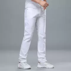 Pantalones vaqueros blancos de corte Regular para hombre de estilo clásico, pantalones vaqueros de algodón elásticos avanzados a la moda de negocios, pantalones de marca para hombre - buy online
