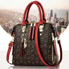 Bolso de mano con letras en inglés para mujer, bolso con asa superior y borlas de cuero PU, bolso de hombro de lujo, bolso de mano de gran capacidad con diseño
