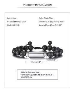 Vnox Pulseras de urna con cuentas de piedra de lava informales para hombres para cenizas, joyería conmemorativa de recuerdo de cremación de tubo hueco, longitud ajustable - Eleganzie