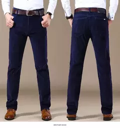 Image of Pantalones informales de pana para hombre, moda de negocios, elásticos, de ajuste Regular, color negro, caqui, café, azul marino, otoño e invierno