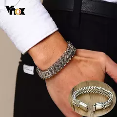 Imagen de Vnox-Pulseras de cadena de doble curva oxidada para hombre, acero inoxidable, Punk, antiguo, Cubic Foxtail, Vintage