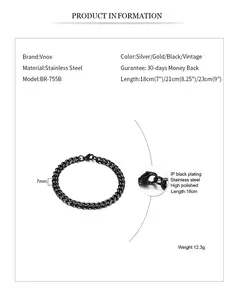 Vnox Wolesale Pulsera de cadena gruesa Miami Curb de 3-11 mm para hombres, pulsera de cadena de eslabones cubanos de acero inoxidable Punk clásico pesado - tienda en línea
