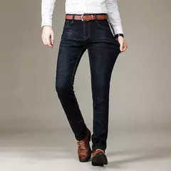 Pantalones vaqueros elásticos ajustados clásicos de otoño para hombre, pantalones de pierna recta de mezclilla de algodón informales de negocios, pantalones negros y azules para hombre - online store