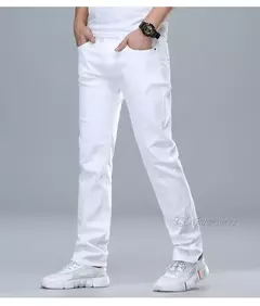 Pantalones vaqueros blancos de corte Regular para hombre de estilo clásico, pantalones vaqueros de algodón elásticos avanzados a la moda de negocios, pantalones de marca para hombre on internet