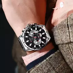 CURREN, nuevo reloj deportivo informal con cronógrafo para hombre, reloj de pulsera con banda de acero inoxidable, reloj de cuarzo con esfera grande y punteros luminosos - Eleganzie