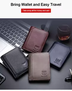 Imagen de BULLCAPTAIN, nueva cartera de cuero genuino para hombre, Mini tarjetero pequeño, monedero para hombre, cartera RFID de bolsillo, moneda de alta calidad