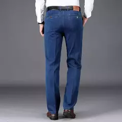 Pantalones vaqueros gruesos de cintura alta para hombre, pantalón recto elástico, informal, de negocios, de marca, estilo clásico, Otoño e Invierno - online store
