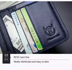 BULLCAPTAIN, nueva cartera de cuero genuino para hombre, Mini tarjetero pequeño, monedero para hombre, cartera RFID de bolsillo, moneda de alta calidad