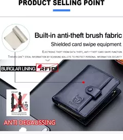 Cartera BULLCAPTAIN RFID para hombre, monedero de cuero para hombre, cartera con cremallera, tarjetero, monedero, tarjetero