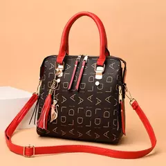 Bolso de mano con letras en inglés para mujer, bolso con asa superior y borlas de cuero PU, bolso de hombro de lujo, bolso de mano de gran capacidad con diseño - tienda en línea