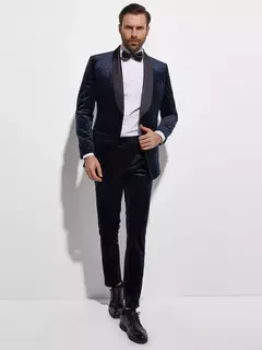 Traje de esmoquin de terciopelo azul medianoche para novio, esmoquin de boda entallado hecho a medida para hombre, chal de satén negro con solapa, último diseño - buy online
