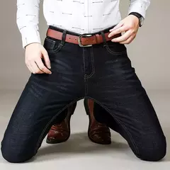 Pantalones vaqueros elásticos ajustados clásicos de otoño para hombre, pantalones de pierna recta de mezclilla de algodón informales de negocios, pantalones negros y azules para hombre - Eleganzie