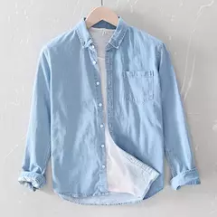 Brother Wang-camisas vaqueras 100% de algodón para hombre, camisa informal de trabajo diario suave y cómoda, fina, a la moda, color azul claro, manga larga - buy online