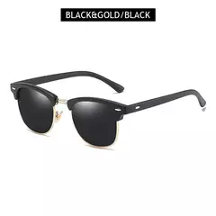 Gafas de sol polarizadas clásicas de medio marco para hombres y mujeres, gafas de sol pequeñas con remaches Retro, gafas de sol populares negras antideslumbrantes para viajar