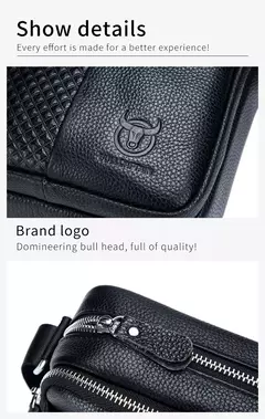 Imagen de BULLCAPATIN Bolso de hombro de cuero genuino para hombre, maletín tipo mensajero, bolso cruzado, bolso de viaje
