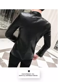 Blazer negro ajustado para Hombre, chaqueta de cuero PU con un botón, traje informal de negocios, abrigo coreano para baile de graduación