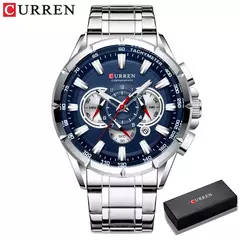 Imagen de CURREN, nuevo reloj deportivo informal con cronógrafo para hombre, reloj de pulsera con banda de acero inoxidable, reloj de cuarzo con esfera grande y punteros luminosos