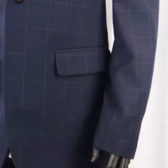 Traje a cuadros azul marino de lujo para hombre, trajes de negocios de mezcla de lana hechos a medida con forro de Bemberg, Tailore a medida, traje informal azul con ventana - Eleganzie