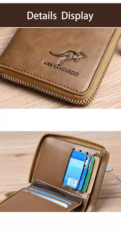 Cartera para hombre, tarjetero de cuero, monedero con cremallera, carteras de lujo para hombre, monederos con protección RFID, cartera Masculina de lujo - tienda en línea