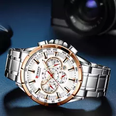 CURREN, nuevo reloj deportivo informal con cronógrafo para hombre, reloj de pulsera con banda de acero inoxidable, reloj de cuarzo con esfera grande y punteros luminosos - tienda en línea