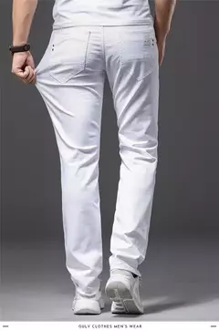 Pantalones vaqueros blancos para hombre, moda informal, estilo clásico, ajustados, suaves, pantalones elásticos avanzados de marca masculina
