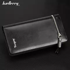 Imagen de Baellerry-billetera larga de cuero PU con doble cremallera para hombre, bolsillo para teléfono de gran capacidad, cartera clásica multifunción para hombre 2022