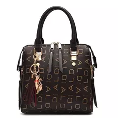 Bolso de mano con letras en inglés para mujer, bolso con asa superior y borlas de cuero PU, bolso de hombro de lujo, bolso de mano de gran capacidad con diseño - Eleganzie