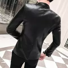 Blazer negro ajustado para Hombre, chaqueta de cuero PU con un botón, traje informal de negocios, abrigo coreano para baile de graduación en internet
