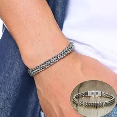 Imagen de Vnox-Pulseras de cadena de doble curva oxidada para hombre, acero inoxidable, Punk, antiguo, Cubic Foxtail, Vintage