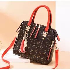 Bolso de mano con letras en inglés para mujer, bolso con asa superior y borlas de cuero PU, bolso de hombro de lujo, bolso de mano de gran capacidad con diseño en internet