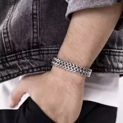 Vnox-Pulseras de cadena de doble curva oxidada para hombre, acero inoxidable, Punk, antiguo, Cubic Foxtail, Vintage - tienda en línea