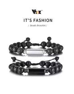 Vnox Pulseras de urna con cuentas de piedra de lava informales para hombres para cenizas, joyería conmemorativa de recuerdo de cremación de tubo hueco, longitud ajustable en internet