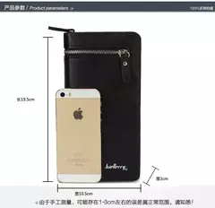 Imagen de Baellerry-billetera larga de cuero PU con doble cremallera para hombre, bolsillo para teléfono de gran capacidad, cartera clásica multifunción para hombre 2022