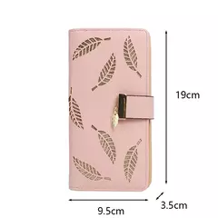 Cartera de moda para mujer, monedero de cuero PU para teléfono, bolsa de hojas huecas para mujer, bolso de mano para mujer, tarjeteros, carteras largas - tienda en línea