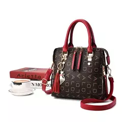 Bolso de mano con letras en inglés para mujer, bolso con asa superior y borlas de cuero PU, bolso de hombro de lujo, bolso de mano de gran capacidad con diseño en internet