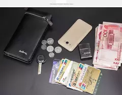 Imagen de Baellerry-billetera larga de cuero PU con doble cremallera para hombre, bolsillo para teléfono de gran capacidad, cartera clásica multifunción para hombre 2022