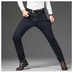 Pantalones vaqueros informales de talla grande 42 44 46 a la moda para hombre, pantalones vaqueros clásicos de negocios rectos elásticos, pantalones de primavera y otoño de marca masculina - Eleganzie