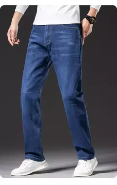 Image of SULEE-pantalones vaqueros de estilo clásico para hombre, Jeans de negocios gruesos, elásticos, rectos, de marca, otoño e invierno, 2021