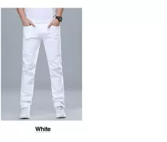 Pantalones vaqueros blancos de corte Regular para hombre de estilo clásico, pantalones vaqueros de algodón elásticos avanzados a la moda de negocios, pantalones de marca para hombre - online store