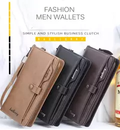 Imagen de Baellerry-billetera larga a la moda para hombre, tarjetero con cremallera, monedero de cuero, monedero sólido, monedero masculino de alta calidad, 2024