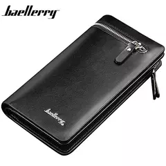 Baellerry-billetera larga de cuero PU con doble cremallera para hombre, bolsillo para teléfono de gran capacidad, cartera clásica multifunción para hombre 2022