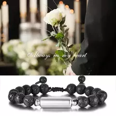 Vnox Pulseras de urna con cuentas de piedra de lava informales para hombres para cenizas, joyería conmemorativa de recuerdo de cremación de tubo hueco, longitud ajustable - comprar en línea