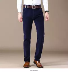 Pantalones informales de pana para hombre, moda de negocios, elásticos, de ajuste Regular, color negro, caqui, café, azul marino, otoño e invierno - online store