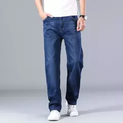 Pantalones vaqueros clásicos para hombre, Jeans azules finos, elásticos avanzados, rectos, sueltos, de marca, talla grande 40, 42, 44, novedad de 2023 - comprar en línea