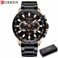 CURREN, nuevo reloj deportivo informal con cronógrafo para hombre, reloj de pulsera con banda de acero inoxidable, reloj de cuarzo con esfera grande y punteros luminosos