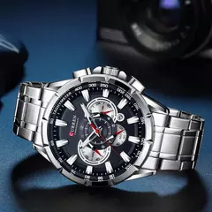 Imagen de CURREN, nuevo reloj deportivo informal con cronógrafo para hombre, reloj de pulsera con banda de acero inoxidable, reloj de cuarzo con esfera grande y punteros luminosos